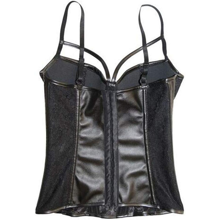 Корсет- бюстгальтер Чені в стилі стимпанк готичний з мережива та штучної шкіри, чорний, розмір S-6XL