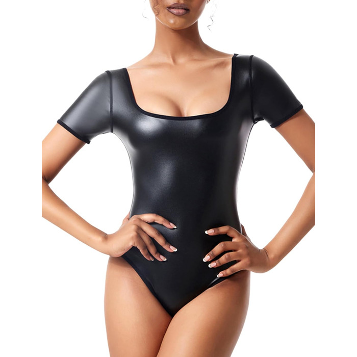 Комбінезон-боді з PU шкіри FEOYA для жінок, облягаючий, мокрий ефект, клубний стиль, 4XL