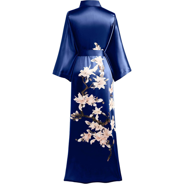 Кимоно-халат BABEYOND, довгий, атласний, квітковий принт, для нареченої та дружок, вечірка, весілля, дівич-вечір, універсальний розмір, темно-синій