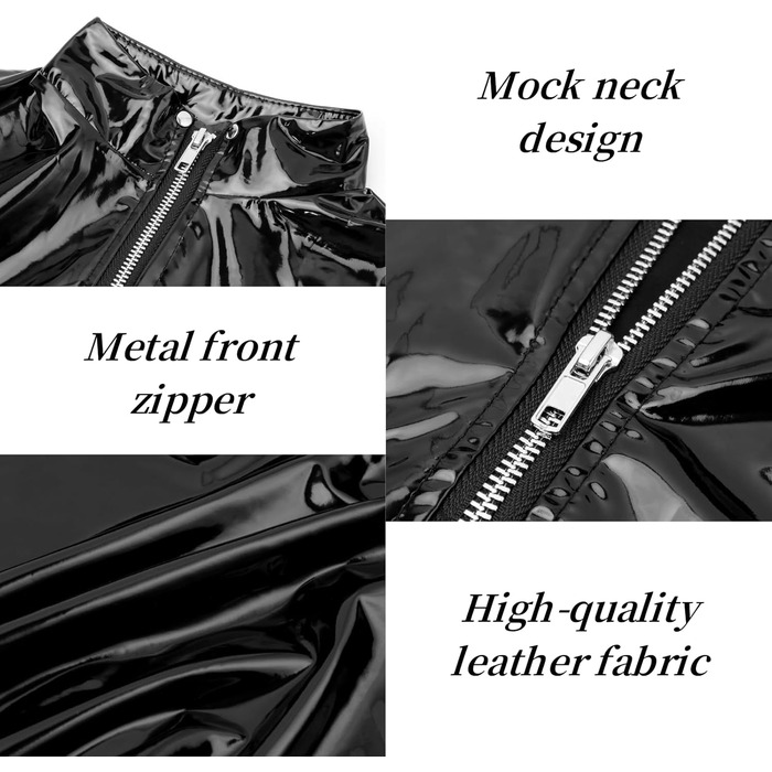 Міні-сукня з еластичної шкіри на блискавці, облягаюча, чорна (S, короткий рукав)