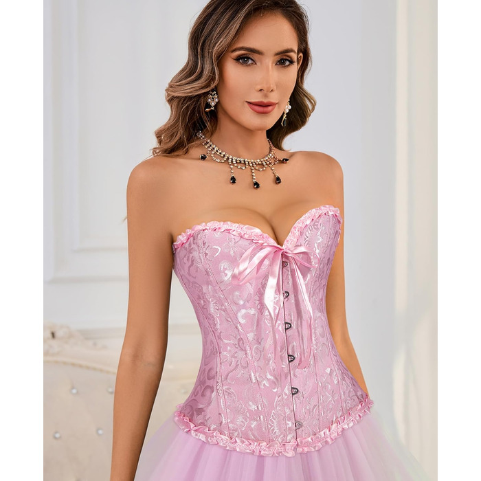 Корсет-бра XZQTIVE для жінок, готичний корсет з мереживом, рожевий (S)