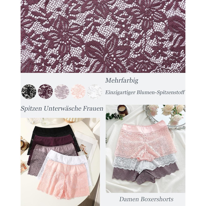 5 пар жіночої білизни: сексуальні панчіхи, трусики з мереживом, боксерки з бавовни, великі розміри S-3XL, чорний/бежевий/пудровий/фіолетовий/білий