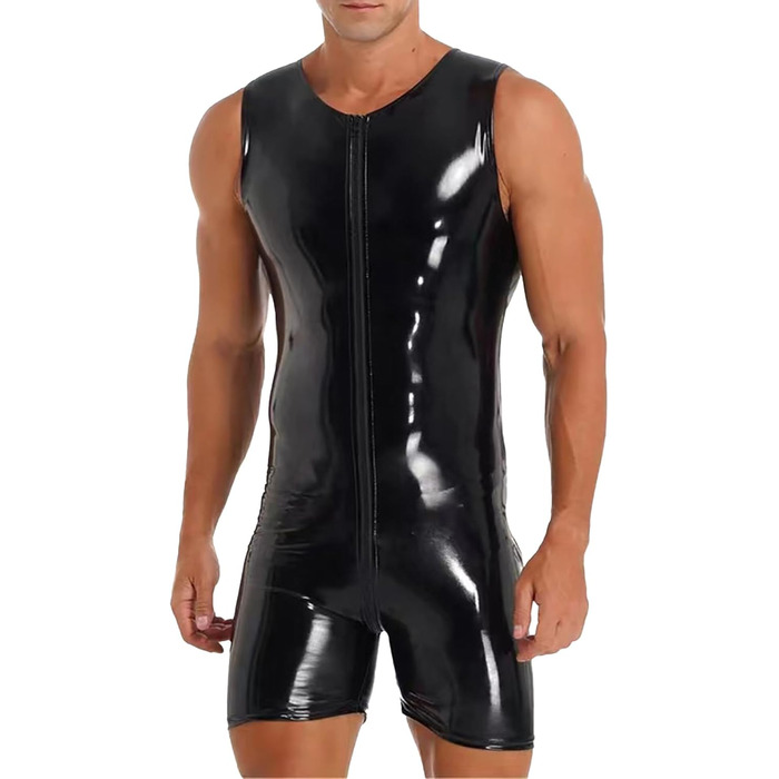Чоловічий латексний боді Maeau, костюм з блискучої штучної шкіри, чорний, розмір M