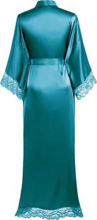 Халат жіночий довгий/короткий однотонний мереживний, шовковий сатин, кімоно, для дому, літній, BABEYOND, універсальний розмір (єдиний розмір, блакитний павич)