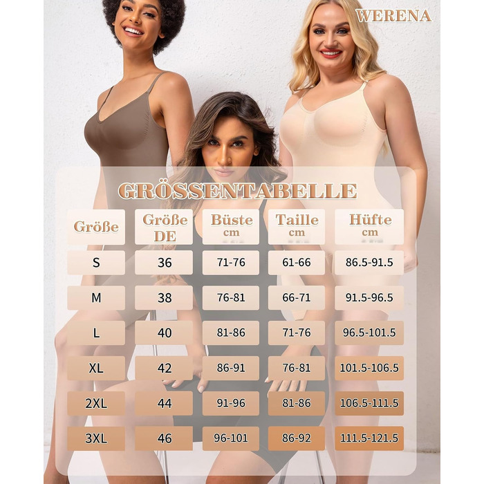 Коригуючий боді для жінок Werena Shapewear — безшовний утягуючий одяг для живота та стегон, формуючий боді-шорти з регульованими бретелями, чорний, розмір L