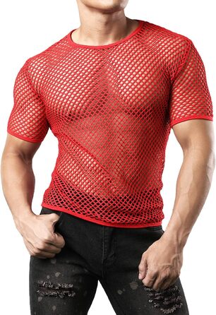 Чоловіча футболка JOGAL з ефектом прозорості, сітчаста, червона, розмір XXL