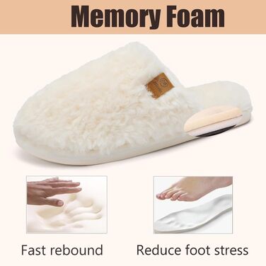 Жіночі зимові домашні капці Hausschuhe з ефектом пам'яті (Memory Foam), теплі та м'які, білі, розмір 38.5/40 EU
