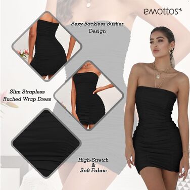 Сукня-трапеція Exy Mini з відкритими плечима, легка, з м'якої двошарової тканини, облягаюча, без бретелек, для вечірок та клубів (чорний/білий, XL) (чорний, S)