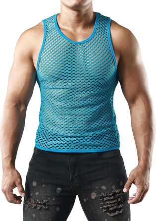 Чоловіча сітка-майка JOGAL з прозорої тканини (XXL, океановий блакитний)