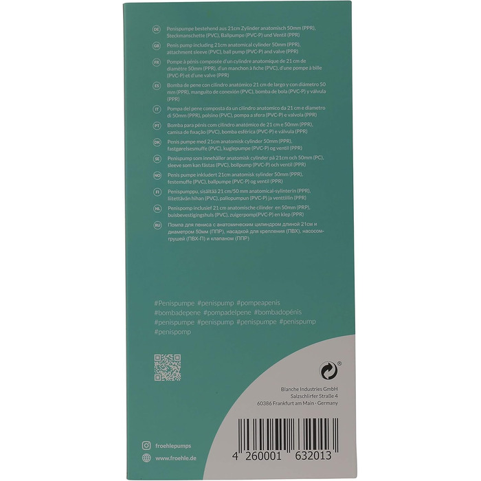 Анатомічна помпа для збільшення статевого члена Fröhle PP009 Slim-Fit, вакуумна помпа, секс-іграшка