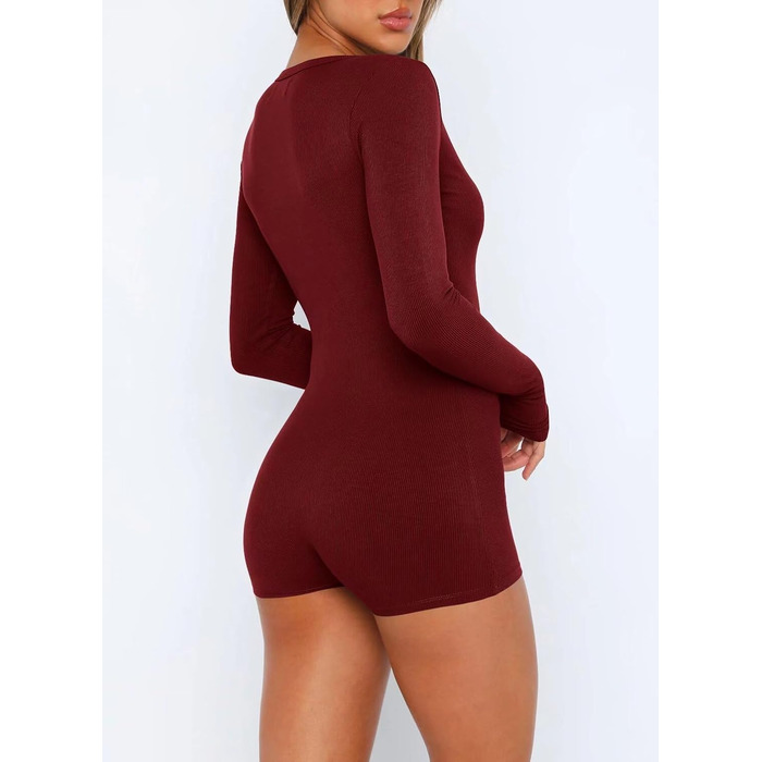 Комбінезон LACOZY з довгим рукавом для жінок, V-подібний виріз, стильний Y2K, облягаючий, піжамний, для фітнесу, білий (XL, бордовий)