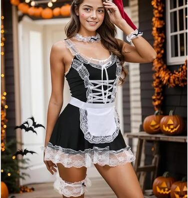 Костюм горничної JasmyGirls: сексуальна спідниця, чорний фартух, косплей аніме, рольові ігри, для жінок, розмір XX-Large - XXX-Large