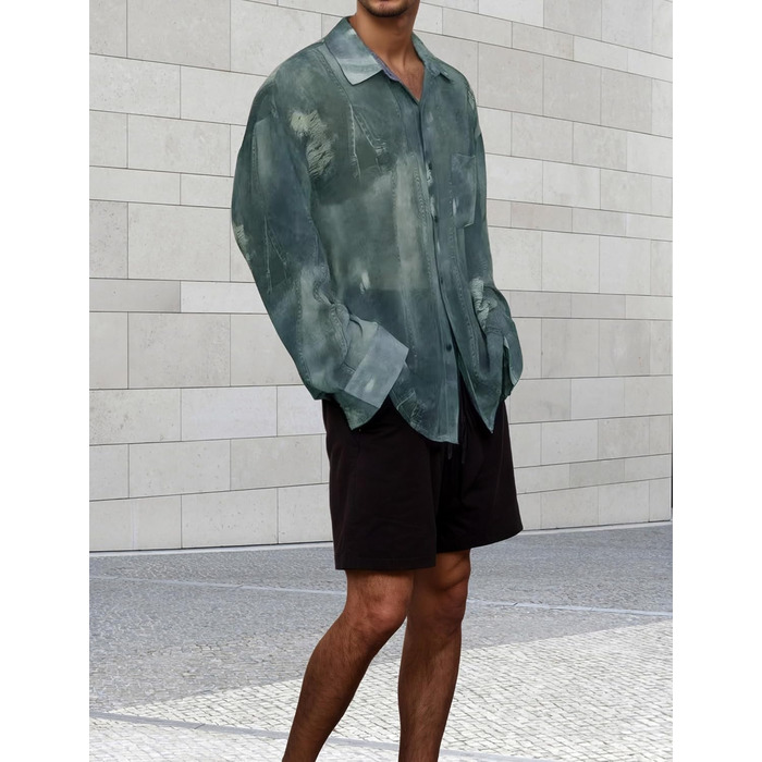 Чоловіча прозора футболка AIEOE з довгим рукавом, тонка, сексуальна, для дискотеки, клубного одягу, розмір M, колір темно-синій