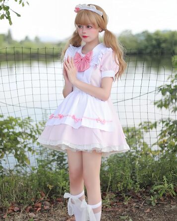 Костюм покоївки FCCAM CCAM: костюм покоївки, костюм служниці, косплей, костюм офіціантки (рожевий, 3XL)