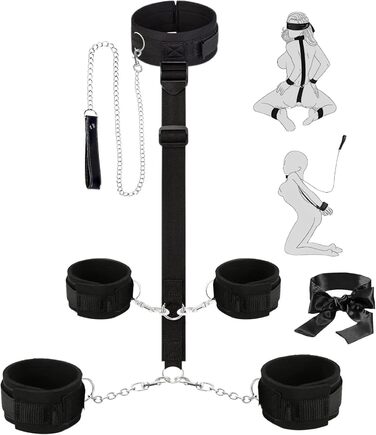 Набір для БДСМ-фетишу: БДСМ-набір для пар, фетиш-набір для зв'язування, набір для сексуальних ігор з регульованим ошейником та наручниками. Ідеально для пар.
