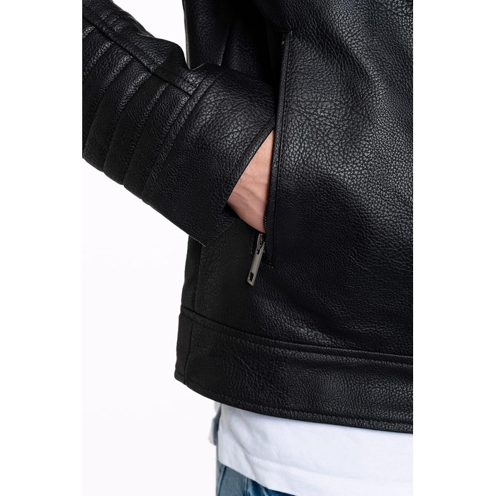 Чоловіча шкіряна куртка-байкер Jack & Jones штучна шкіра, чорна (Розмір L, модель Jate)