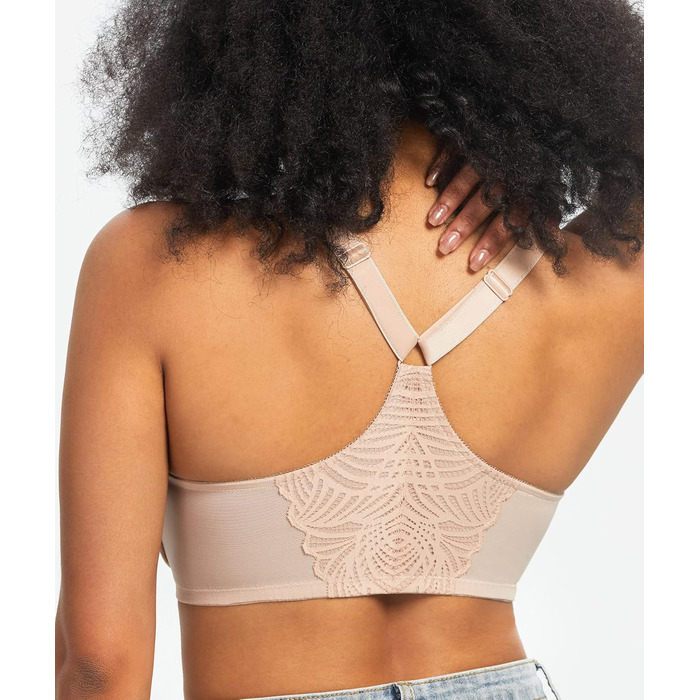 Бюстгальтер жіночий BH з кісточками, закривається спереду, великі розміри, без пуш-ап, м'який, racerback, квітковий принт, мереживо, повна чашка, для великої груди, сильна підтримка, класичний BHS (80E, бежевий)