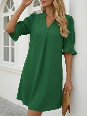Сукня Cicy Bell Daen елегантна однотонна зелена, розмір XXL. Коротке плаття А-силуету з V-подібним вирізом для вечірки та на кожен день.