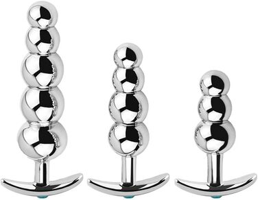 Анальні іграшки для дорослих: набір металевих анальних пробок з перлами (3 шт.)