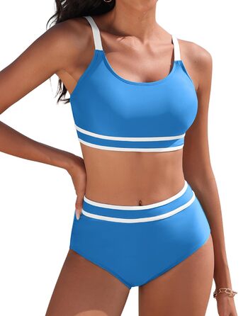 Бікіні Tuopuda з високою талією, спортивний двочастинний купальник з пуш-ап, блакитний, XL