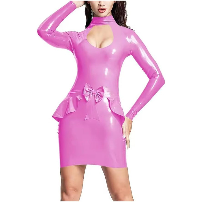 Сукня з довгим рукавом з ПВХ-стрейчу великого розміру, з коміром-стійкою та вирізаним краєм, фігурна, персоналізована, біла XXL