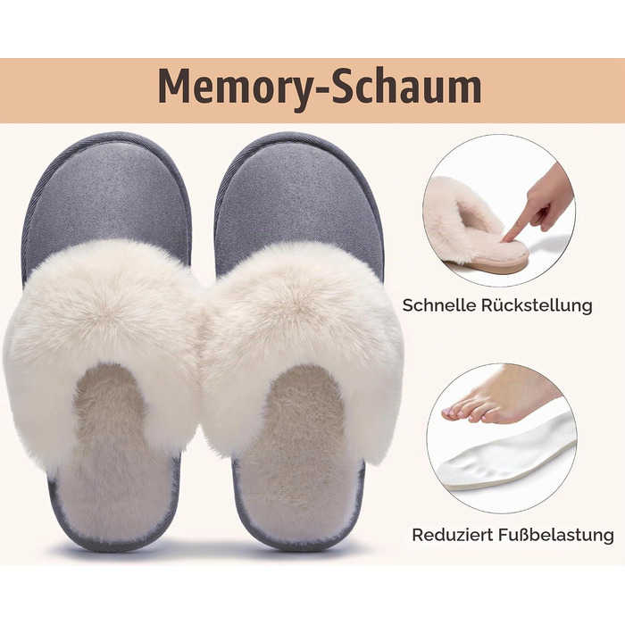 Унісекс зимові домашні капці з ефектом пам'яті (Memory Foam), теплі та м'які, колір: темно-сірий (Schiefergrau), розмір 38.5/40 EU