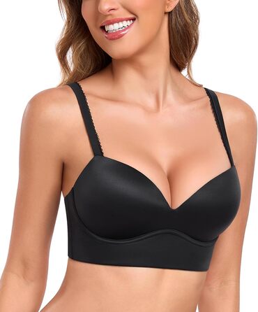 Трусики Lemorosy BH для жінок без кісточок, Push Up, безшовні, з глибоким V-подібним вирізом, класичні, зручні, повсякденні, бюстгальтер з широкими бретелями, 90C, чорний