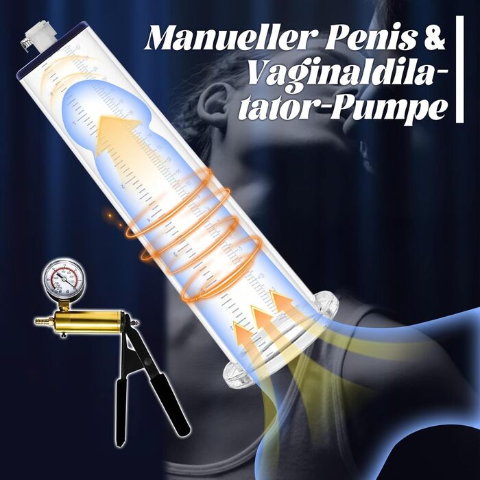 Насос для збільшення пеніса: ручний вакуумний насос з манометром та 6 силіконовими кільцями. Іграшка для чоловіків, збільшувач пеніса. Діаметр: 6.35 см