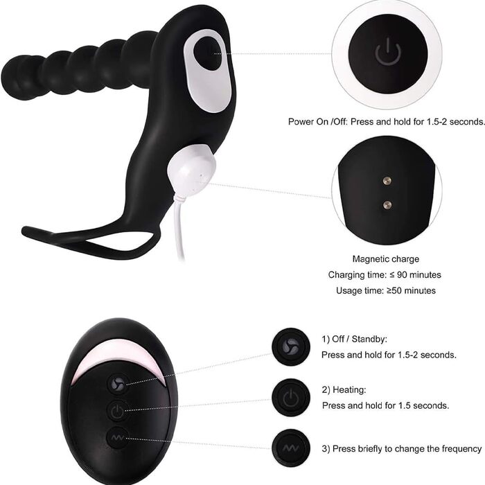 Анальний вібратор Penisring для стимуляції простати, аналплаг, масажер для пар, дildo для збільшення пеніса