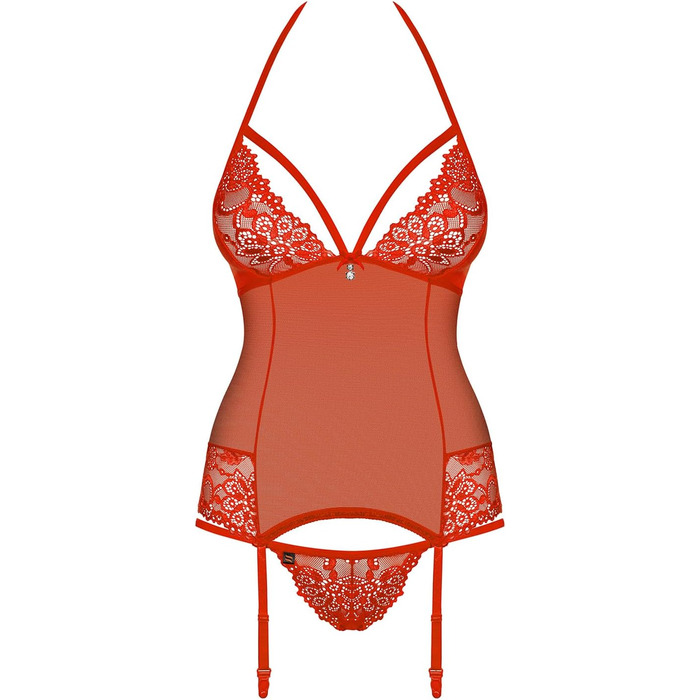 Сексуальний жіночий комплект білизни Selente Love & Fun: корсет, танга та шовкова маска для очей (S-M, червоний)