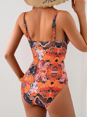 B2prity Світшот купальник жіночий з вирізом, кольоровий блок, сексуальний, ручка, купальник (Червоний, принт, S)