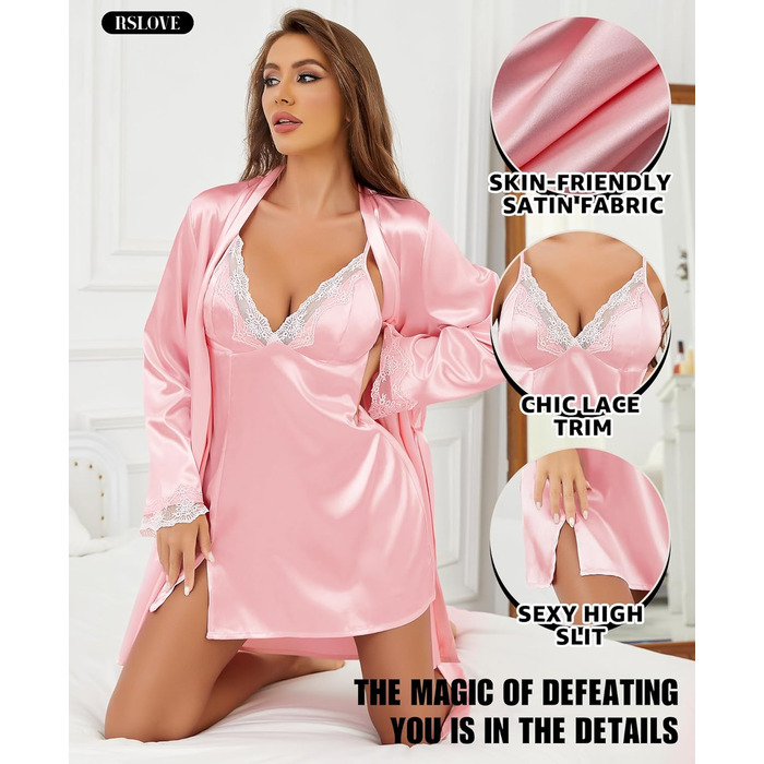 RSLOVE Комплект ніжної сукні та трусиків з мереживом, комплект спідньої білизни (XXL, Рожевий)