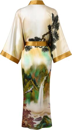 Шовковий халат-кімоно Ledamon для жінок, довгий, 100% шовк, класичний квітковий халат-піжама (універсальний розмір, пейзаж осінь)