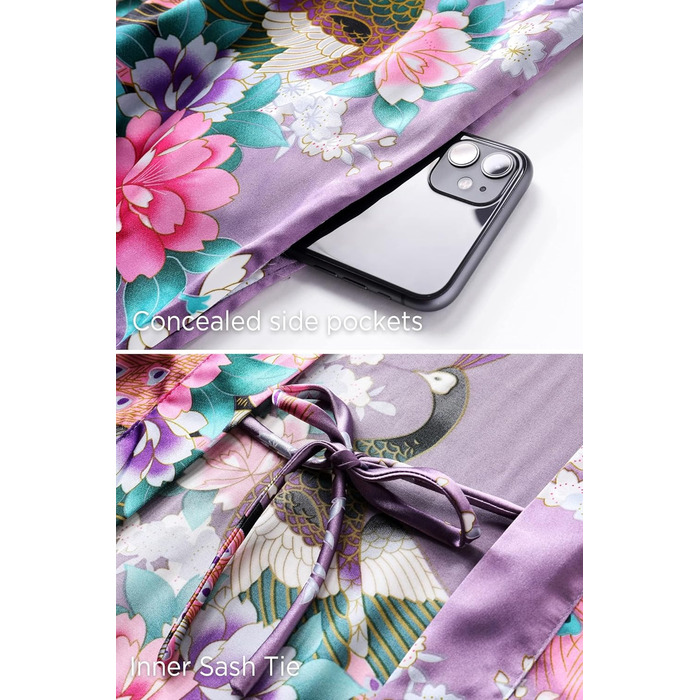 Халат жіночий довгий з атласу, квітковий принт, Babeyond, для дому та відпочинку