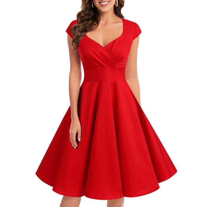 Сукня вінтаж Bbonlinedress 1950-х у стилі ретро, коктейльна, Rockabilly, з V-поглибленням, плісирована, червона, для вечірок та особливих подій