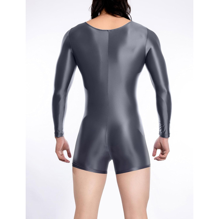 Чоловічий боді з довгими рукавами AIEOE, блискучий, з еластичної тканини, сірий, розмір M