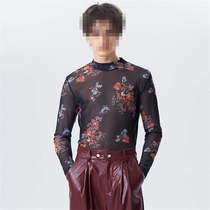 Чоловіча футболка Deepsko з принтом, з довгим рукавом, сітчаста, прозора, для вечірок, повсякденна сорочка