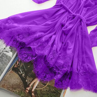 Халат жіночий Atin Nachtwäche з квітковим принтом, V-подібний виріз, нічний халат, кімоно (Lila, XL)