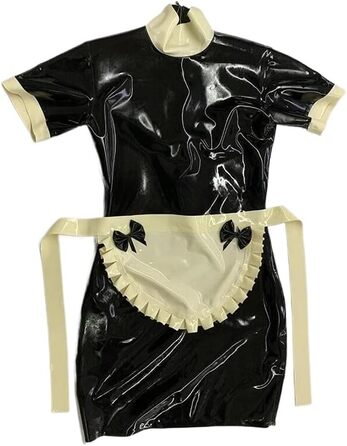 Костюм служниці ASNAT з латексу, мереживо, чорний з білим, M-XXXL