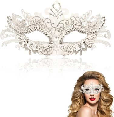Маска Венеціанська Goenb для жінок, карнавальна маска, маска Фантома Опери, сексуальна маска кажана для Хелловіну, карнавалу, косплею (білий/розкішний сад)