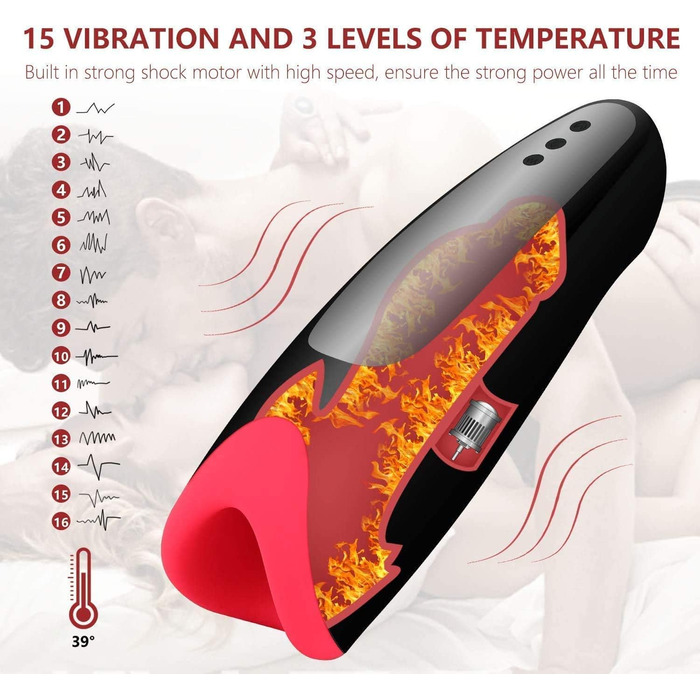 Вібратор для чоловіків з підігрівом та функцією Jet, 15 режимів, вологостійкий. Масажер для інтимного використання.
