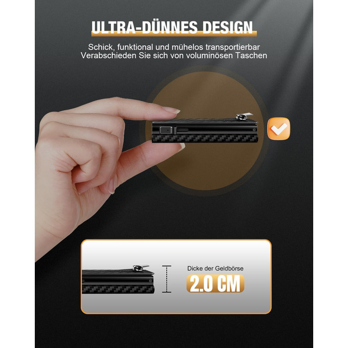 Чоловічий шкіряний картхолдер dwnkove Slim Wallet: смарт-гаманець з Pop-Up механізмом, RFID захистом, відділенням для монет та вікном для ID, Carbon Design