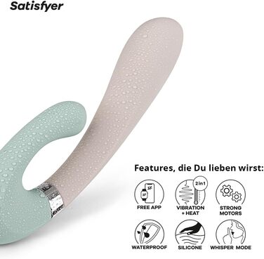 Satisfyer Heat Wave Connect - вібратор для жінок з підключенням Bluetooth | Зігріваючий вібратор з функцією нагріву та керуванням через додаток | Медичний силікон, 20 см | Mint