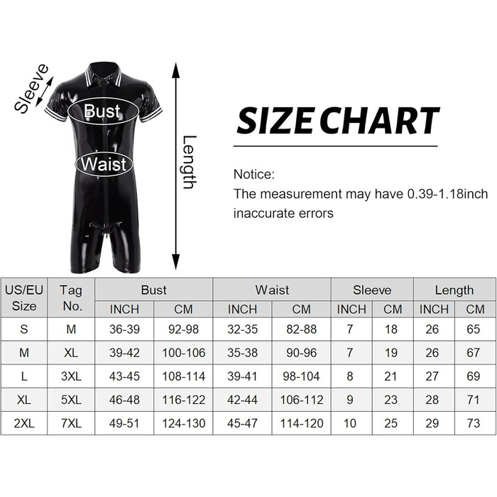 Комбінезон чоловічий лакований шкірозамінник PVC з довгим блискавкою, чорний, розмір L