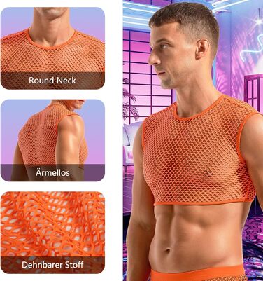 Футболка сітка Amy Couee для чоловіків, мереживна майка (XL, помаранчевий)