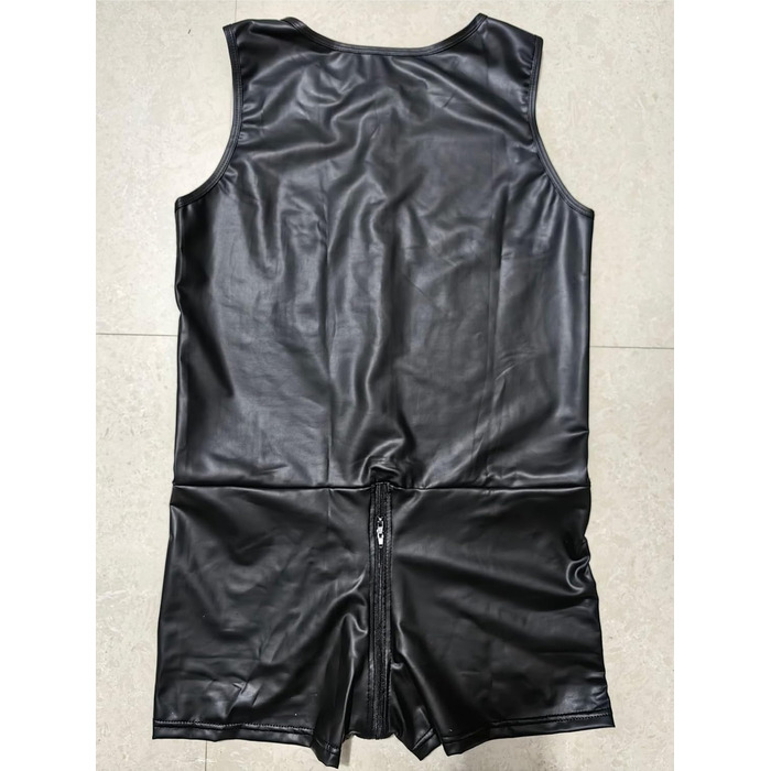 Чоловічий боді з лакової шкіри, облягаючий, з блискавкою та кишенею, для клубу/сцени, чорний, 3XL