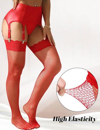 Комплект стрінги та стрінг-гуртки для жінок ComeOnDear: мереживні стрінги з 6 кліпсами, великі розміри, червоний (M)