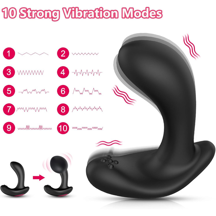 Надувний анальний вібратор з пультом дистанційного керування. 10 режимів вібрації, стимуляція G-точки та простати. Іграшки для дорослих для чоловіків, жінок, пар