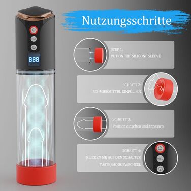 Електрична пеніс-насос Kuaecr для чоловіків: 8 режимів, 2 насадки, подовження ерекції, USB-зарядка