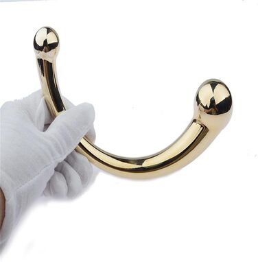 Анальний стимулятор Doppelkopf з подвійним наконеччям: стик, кульки, для чоловіків та жінок. Стимулятор G-точки, вагінальний/анальний дилататор, метал, золото, L, преміум якість